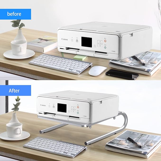 suptek Monitor Stand Riser, Laptop Holder Printer Riser Desk Accessories, Vented Metal Platform and 4 inches Height Underneath Storage for Office Supplies (MST004S-2), 2 Pack, Silver