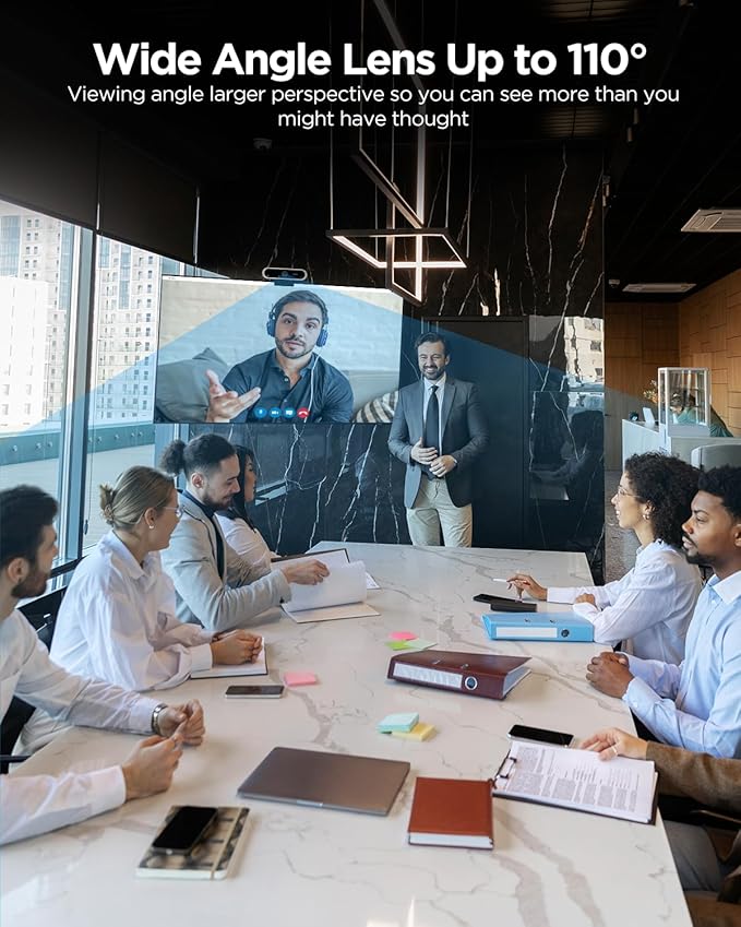 Webcam 4K with Microphone and Webcam Cover Plug and Play with Auto Light Correction for Laptop PC Desktop for Live Streaming Video Call Conference