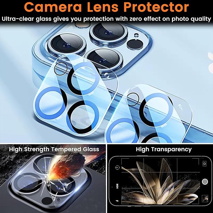 3+3 Pack Privacy Screen Protector for iPhone 14 Pro Max 6.7-Inch with 3 Pack Camera Lens Protector, Anti Spy Tempered Glass Film 9H Hardness Bubble Free Case Friendly