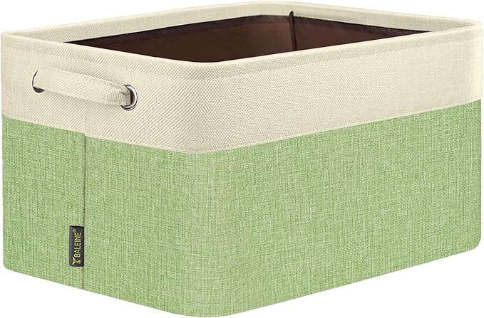 BALEINE 1 Pack Fabric Storage Bins for Shelves, Linen Storage Baskets for Organizing, Decorative Closet Bins for Clothes, Home (Green, 14''x10''x8.5'')