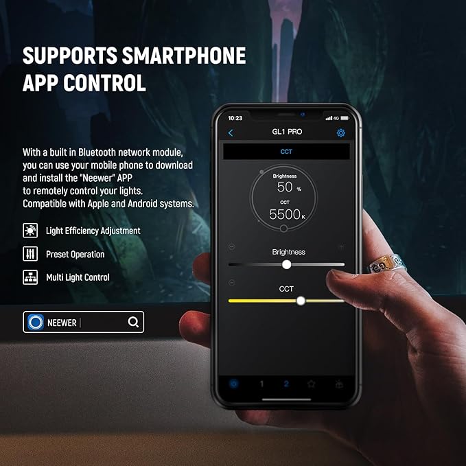 NEEWER 15.5" LED Streaming Key Light, Clamp on Desk Panel Video Lighting for Gaming Recording Zoom Call, CRI97+, 2.4G PC/Mac iOS/Android APP Control, Compatible with Elgato Stream Deck, GL1 PRO Black