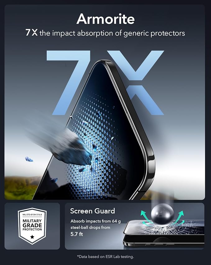 ESR 3 Pack 9H+ Glass for iPhone Air Screen Protector，[Military-Grade Shatterproof], with AR Anti-Reflective Technology, Armorite Ultra-Tough Tempered Glass for iPhone 17 Air with Ultra Fit Tray