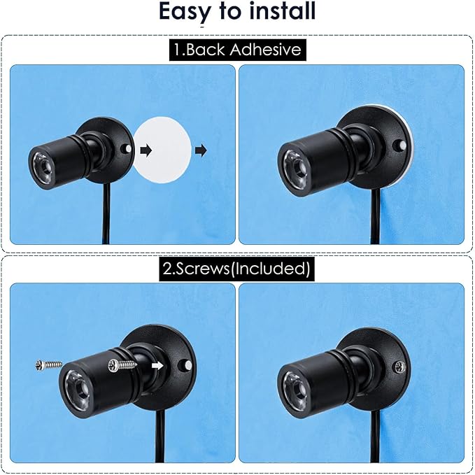 6 PCS Mini LED Spotlight for Display Cabinet, Aluminum USB Showcase Lights with Dimmer, 5V 1W Rotatable Jewelry Display Lighting for Painting Plant Picture (Warm White 3000K, Black)