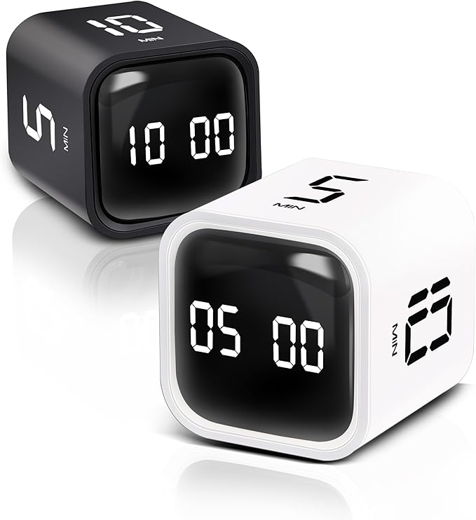 VEWINGL Cube Productivity Timer, 5/10/30/60 Min Presets + Custom Countdown, Silent/Vibrate/Sound Alarm, Pause & Resume, Desk Timer for Work, Study, Tasks, Kitchen