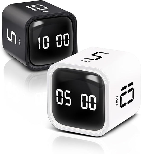 VEWINGL Cube Productivity Timer, 5/10/30/60 Min Presets + Custom Countdown, Silent/Vibrate/Sound Alarm, Pause & Resume, Desk Timer for Work, Study, Tasks, Kitchen
