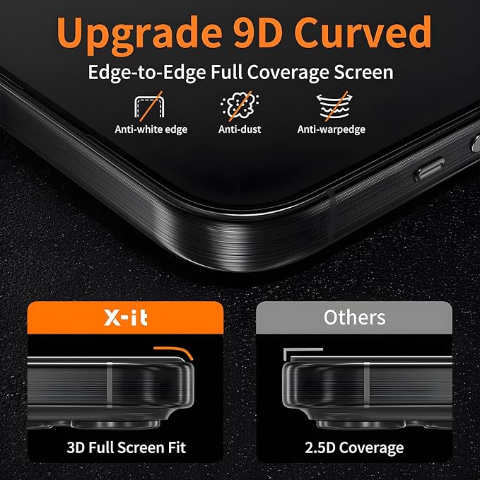 X-it 2 Packs Privacy Screen Protector for iPhone 16 Pro 6.3-inch - [Auto-Dust Removal] 9H+ Tempered Glass [10X Military Protection], Bubble Free, Case Friendly