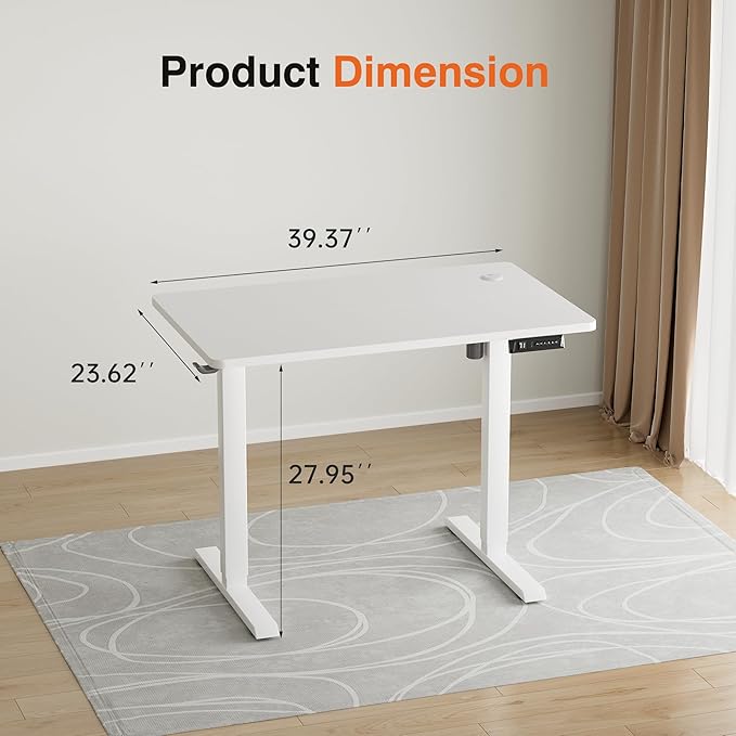 Furmax Electric Standing Desk, 39 x 24 Inches Height Adjustable Desk with Removable Casters, Home Office Computer Desk (White)