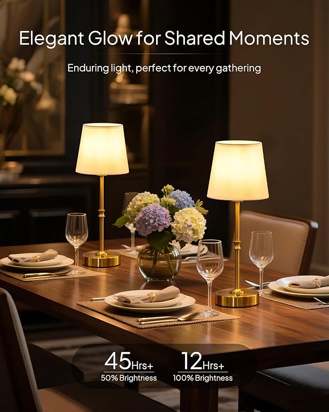 EppieBasic Cordless Table Lamp Rechargeable: Fast Charging & Long Lasting - 2700K Warm Light Vintage Gold Lamps for Women Housewife - Dinning Living Room Bedroom