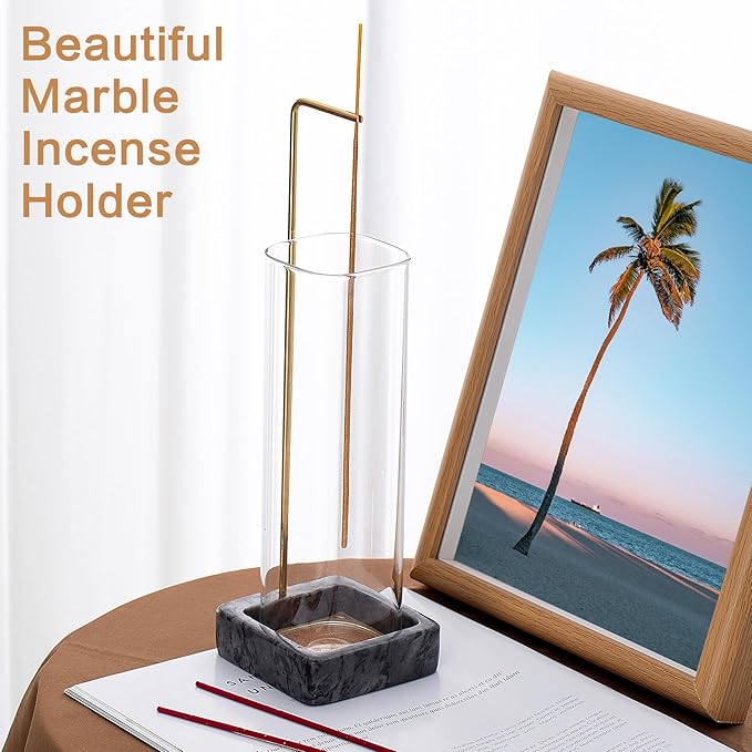 Incense Holder, Unique Marble Incense Stick Holder, 100% Anti-Ash Flying, Brass Incense Holder for Sticks, Incense Burner Holder for Meditation Yoga (Black)