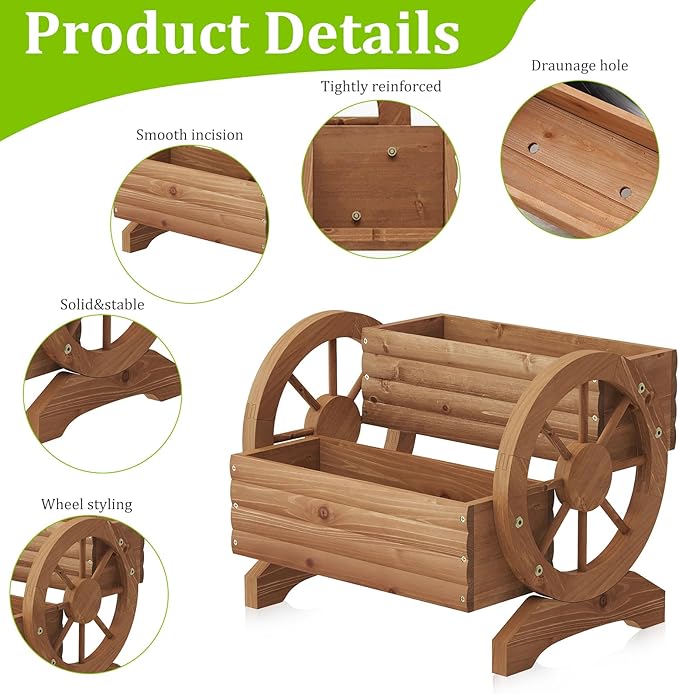 Wooden Wagon Planter Outdoor Flower Cart with Wheels Garden Planter, Decor Planter for Patio Balcony Decoration Succulent Flower Pot for Indoor Backyard Balcon Yard Decor planters for Outdoor Plants
