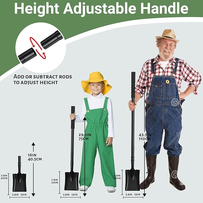 Small Square Shovels for Digging, Garden Spade Shovel Beach Shovels with 43.3in Handle,Heavy Duty Portable Metal Shovel for Gardening Camping Trenching Digging Landscaping,Off-Road,Black