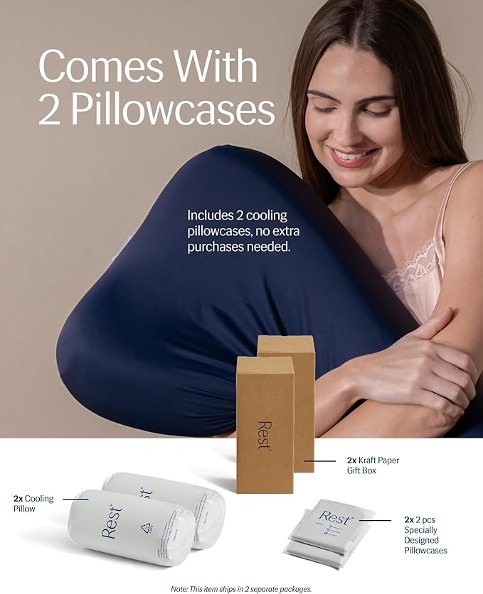 REST® Evercool® Cooling Pillow, Set of 2, Instant Cool-to-Touch Shell Fabric & Breathable Silicone Sponge Core for All-Night Temperature Regulation & Ergonomic Support, High, Light Blue