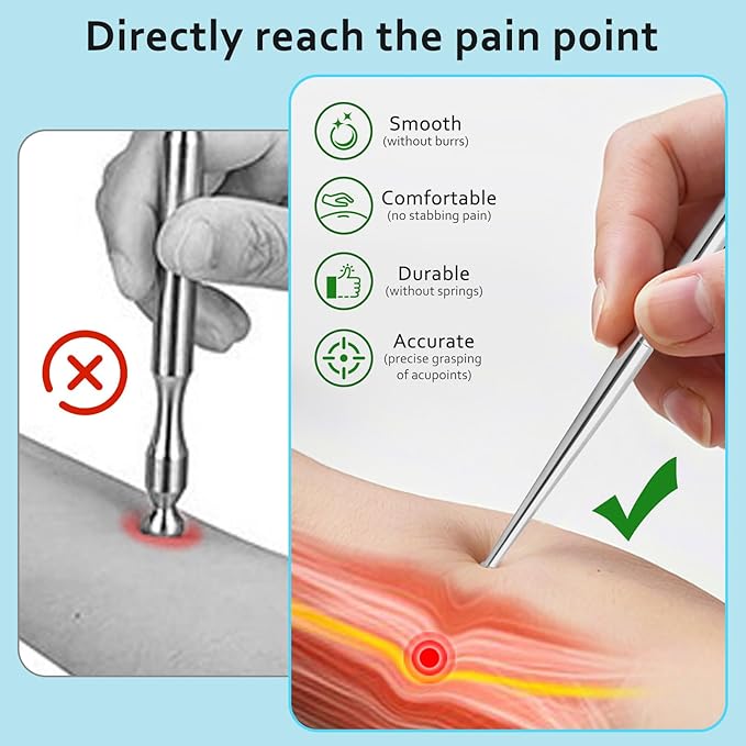 ideayard Facial Reflexology Massage Tool 3 Pieces/6 Szie Headed Stainless Steel Acupuncture Pen Ear Acupressure and Body Point Probe Pen for Deep Tissue