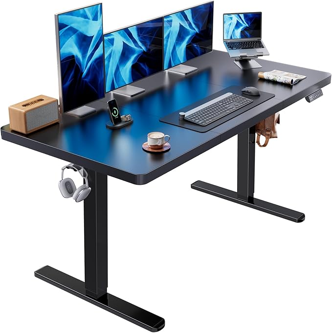 HUANUO 60 x 30 inch Large Standing Desk, Powerful Brushless Motor Large Height Adjustable Table, 4 Memory Preset Stand Up Work Station Sit Stand Desk, Home Office with Thick T-Shaped Frame