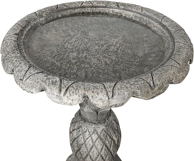 SunJet 24.8 Inch Heigh Concrete Bird Bath with Pineapple Texture – birdbath Sturdy & Elegant Design, Vintage Freestanding Style, Attracts Birds and Enhances Garden, Patio, Yard, Lawn Décor
