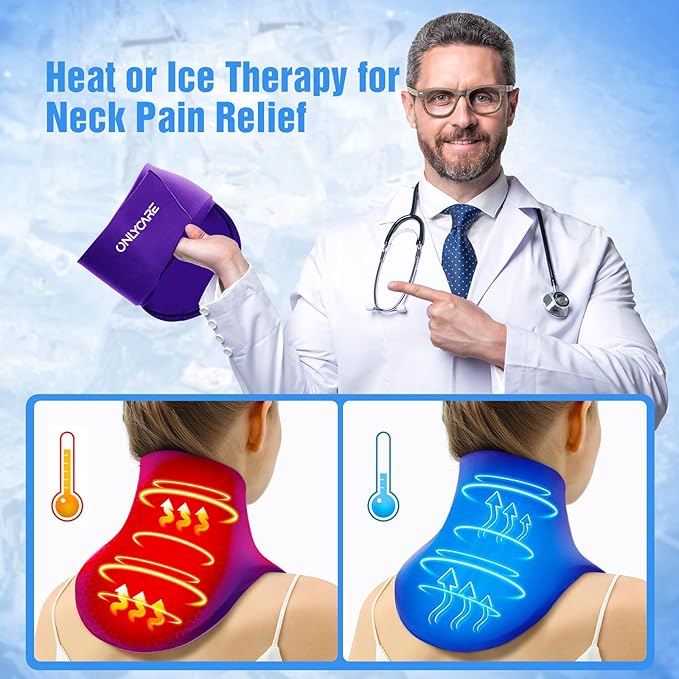 ONLYCARE Neck Ice Pack Wrap Gel - Upgraded Shoulder Ice Packs for Injuries Reusable, Hot and Cold Compress Ice Packs for Neck, Relief of Pain, Swelling, Sprains, Office Pressure