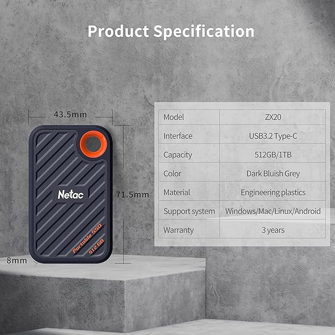 Netac 2TB Extreme Portable NVMe SSD Up to 2000MB/s Read 1700MB/s Write Speed USB 3.2 Gen.2 Business Travel Drive Essential External Solid State Drives Supports Win to Go, ZX20