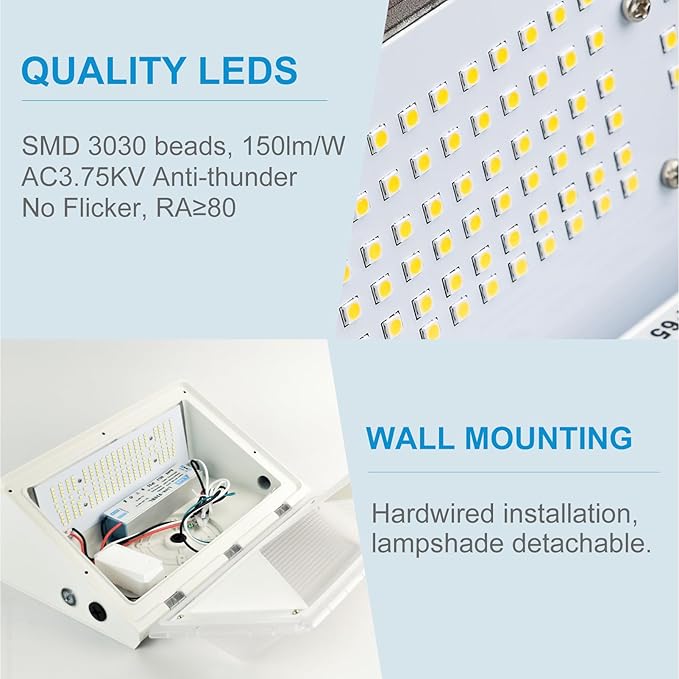 Lightdot 8Pack 200W LED Wall Pack Lights, 100-277v Dusk to Dawn with Photocell | 30000Lm(150Lm/W) 5000K IP65 Outdoor Exterior Lighting Fixture, Energy Saving|5-Yrs Warranty, ETL White(Height:15~30ft)