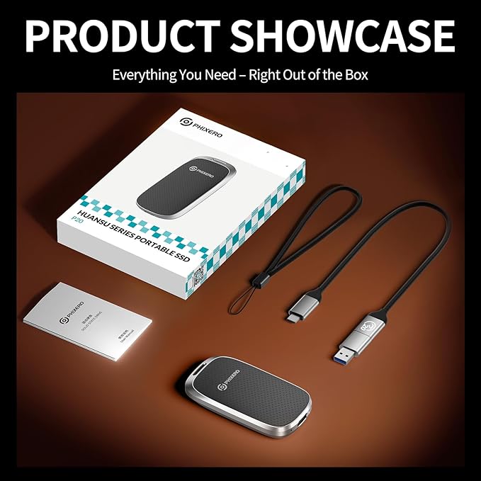 PHIXERO P20 External Portable SSD 512GB,up to 2050Mb/s,External Solid State Drives with 2 in 1 USB C Cable with LED Indicator,USB 3.2 Gen 2 Portable Hard Drive for iPhone 15/16 PRO, Mac, PC & Laptops