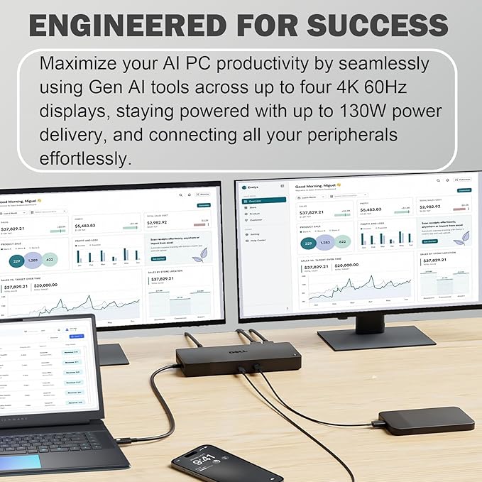 Dell Pro Thunderbolt 4 Smart SD25TB4 Docking Station, Thunderbolt 4 Dock Support for up to 4 60Hz Displays - 3 Year Warranty, SD25TB4 with 180W Power Adapter + 130W Power Delivery + HDMI Cable