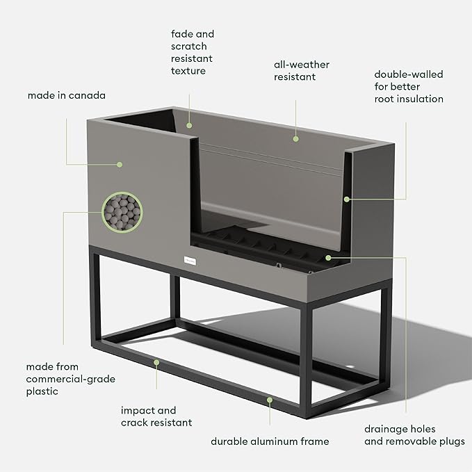 Veradek Block Series Raised Long Box Planter for Patio & Garden | Durable All-Weather Use with Aluminum Stand | Modern Décor for Herbs, Flowers