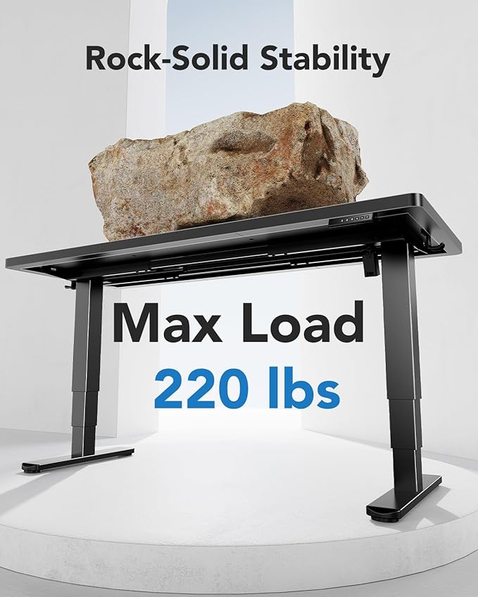 HUANUO 60x30 Inch 3-Stage Legs Electric Standing Desk, Large Height Adjustable Office Desk with Brushless Motor, Stand Up Desk with 4 Memory Presets & 2 Hooks, Computer Desk for Home Office, Black