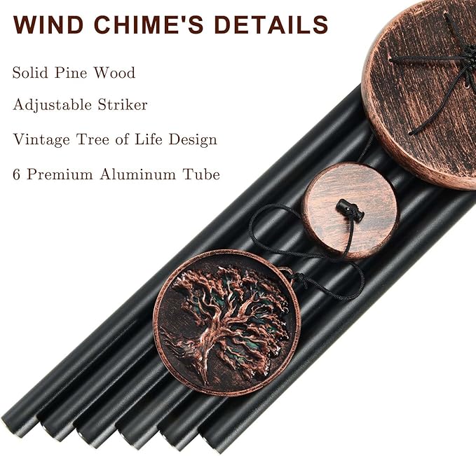 Memorial Wind Chimes for Outside, Sympathy Gifts for Loss of Loved One, Memorial Gift for Loss of Mom Dad Grandparent, Vintage Tree of Life Deep Tone Windchimes Outdoor (34" Tree of Life)