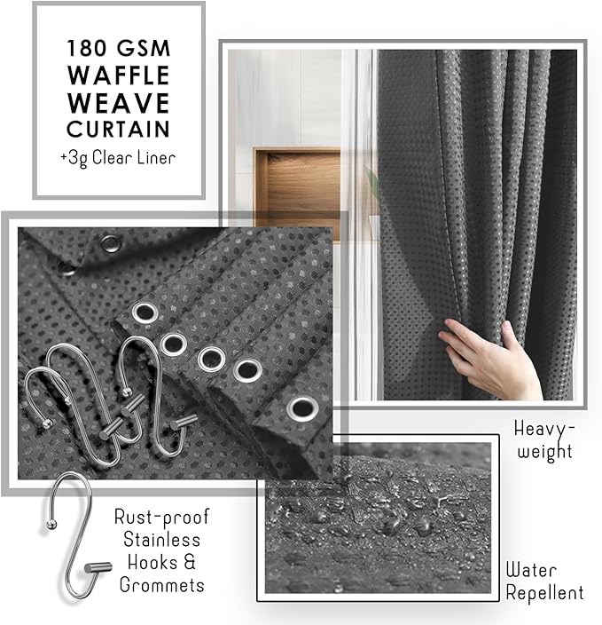 Clara Clark Bathroom Accessories Set - Grey Bathroom Set, Bathroom Sets with Shower Curtain and Rugs, 22PC Shower Curtain Set with Bathroom Trash Can