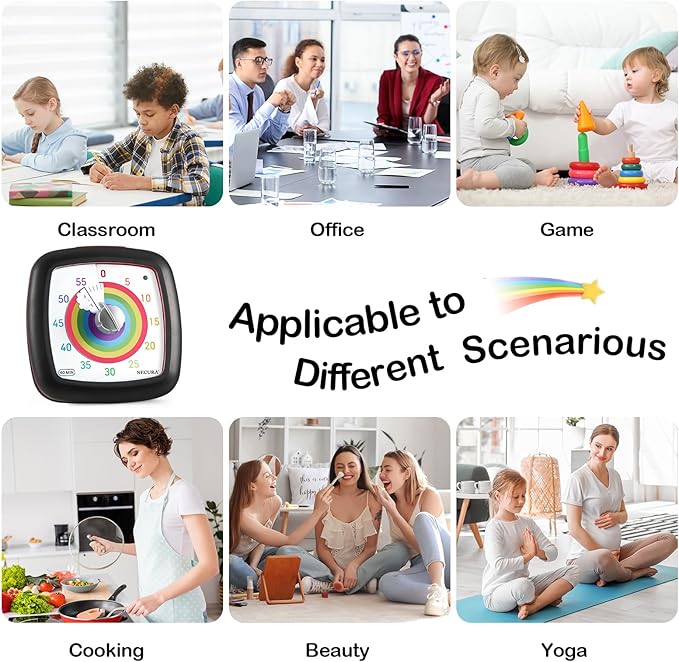Secura 60-Minute Visual Timer, Silent Study Timer for Kids and Adults, Time Clocks, Time Management Countdown Timer for Teaching (Black & Cloud)