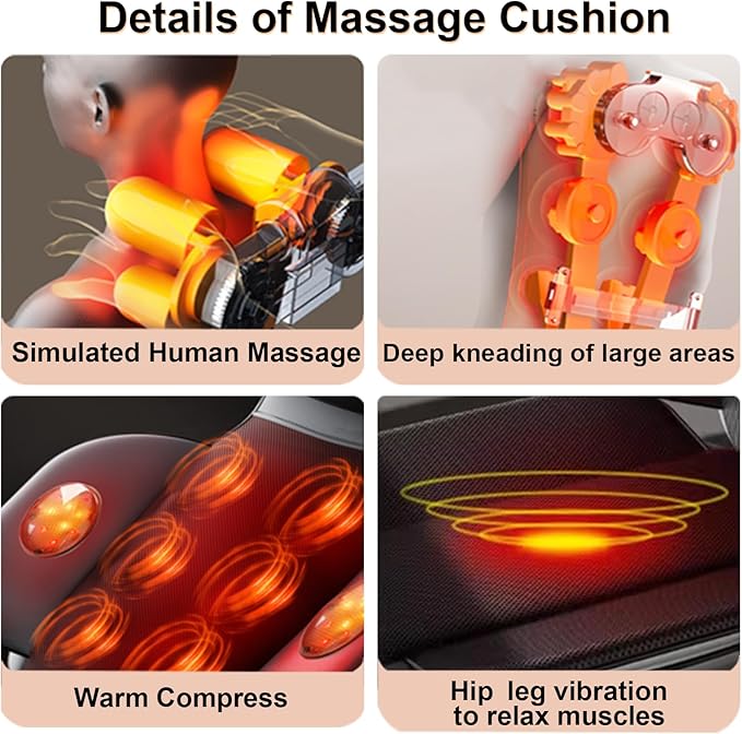 Lvrunben Shiatsu Back Massager with Heat, 3D Kneading Massage Chair Pad, Electric Massage Seat Cushion for Body, Neck,Shoulder, with Movable Multi-Function Leg and Foot Massager for Office, Home