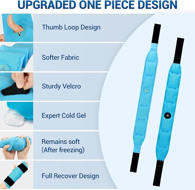 Comfytemp Full Hand Wrist Ice Pack Wrap for Carpal Tunnel Relief, 33" Wrist Brace Reusable Compression Hand Support for Injuries, Tendonitis, Arthritis, Swelling, Cold Hot Therapy