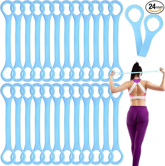 Hiboom 24 Pack Rubber Figure 8 Resistance Bands with Non Slip Handles, Elastic Workout Bands for Arm Back Chest Training, Yoga, Pilates Physical, Home Gym Equipment