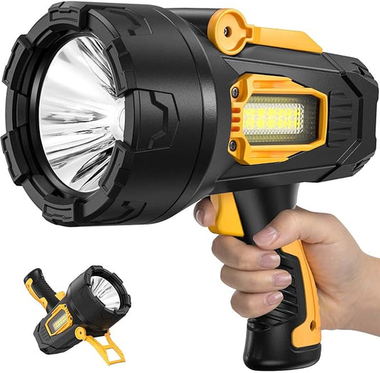 Rechargeable Spotlight, 99,000 Lumens Super Bright Spotlight Flashlight Outdoor Handheld with Cob Light, Heavy Duty Led Spot Light for Boating Camping