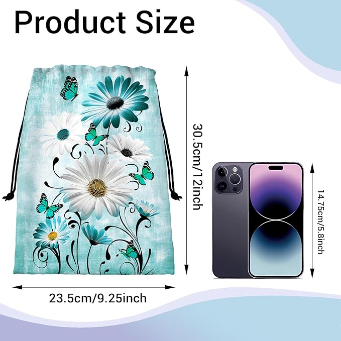 Daisy Flower Butterfly Grip Bags for Gymnasts Green Drawstring Storage Pouch Bag for Outdoor Grip