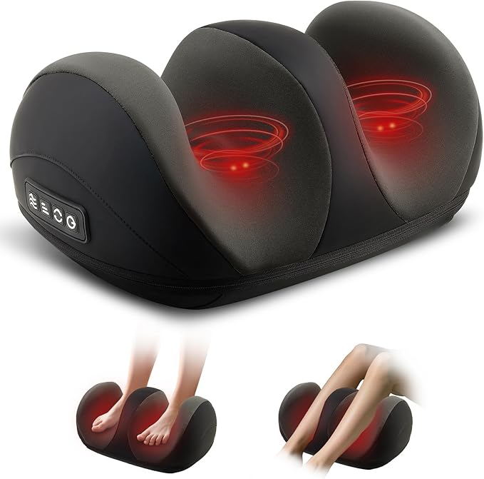 Foot Massager with Heat, Shiatsu Kneading Foot and Calf Electric Massager Machine with Roller, Massage Feet/Arm/Calf/Ankle for Relax, Plantar Fasciitis, Pain Relief, Gifts for Women & Men, Black