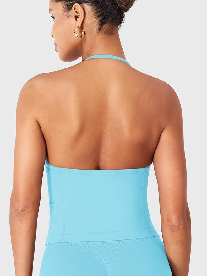 YEOREO SoftHue Impact Longline Strappy Top Women's Halter Workout Tank Tops Backless Gym Longline with Adjustable Strap