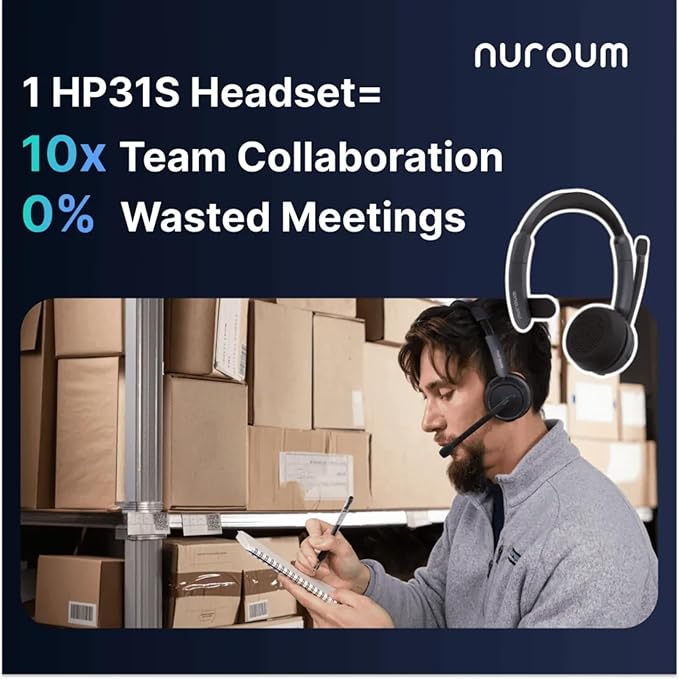 NUROUM HP31S(2nd Gen) Single Ear Wireless Headset with Mic, Bluetooth Headset with Noise Cancelling Microphones, Charging Stand, One Ear, Multi-Point/Mute, 45H Playback for Trucker/Call Center/Office