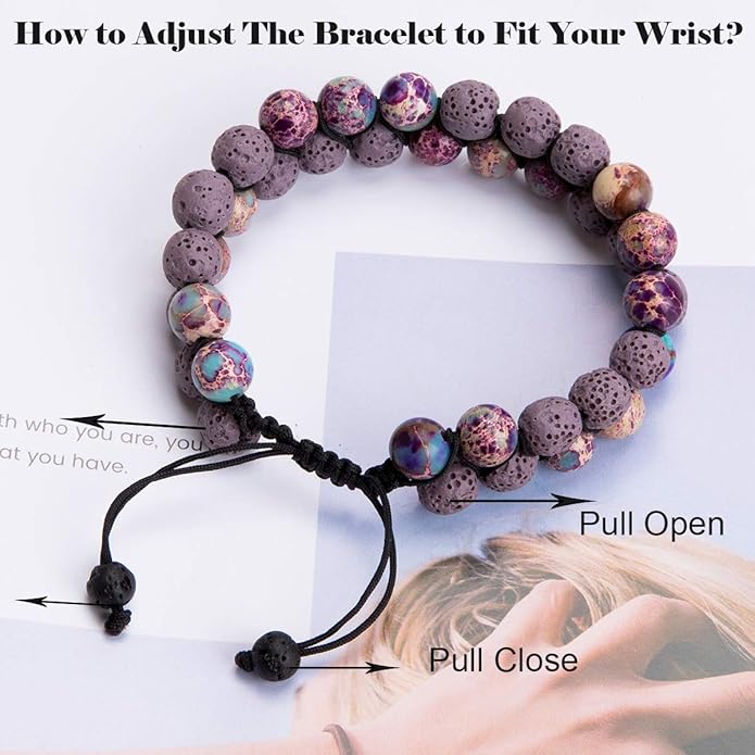 Bivei Aromatherapy Essential Oil Diffuser Bracelet Lava Stone Bead Gemstone Anxiety Diffuser Bangle Cuff Bracelet