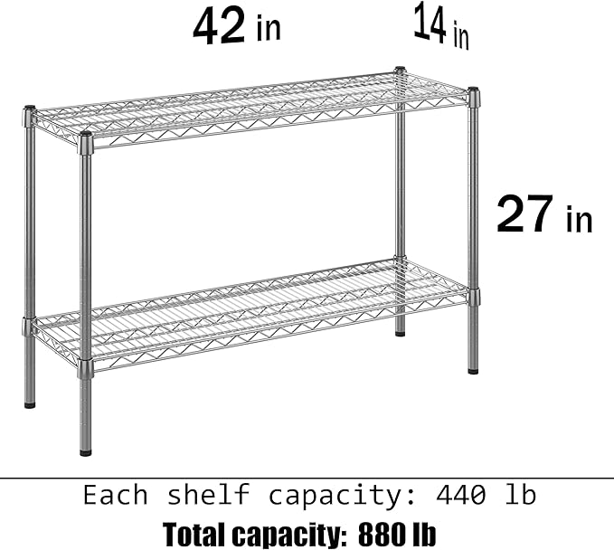 14" Deep x 42" Wide x 27" Height Wire Shelving Kit | 2-Tier | NSF Commercial Storage Rack Unit