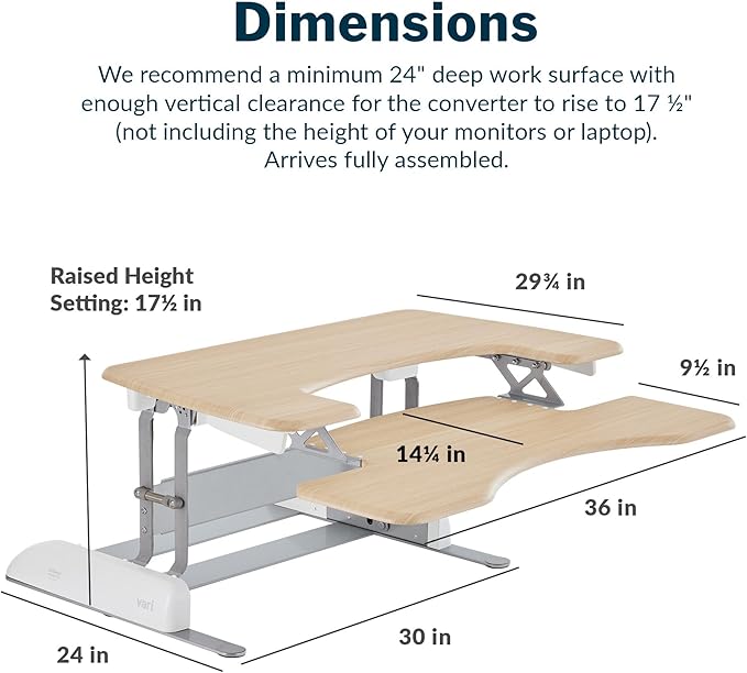 Vari VariDesk Pro Plus 36 Standing Desk Converter – 11 Height Settings + Spring Lift, 2 Tier Design, Keyboard Tray, Fits Desktops 36” Wide x 26.5" Deep – Delivers Fully Assembled (Light Wood)