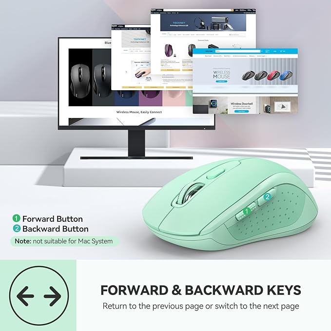 TECKNET Bluetooth Mouse, 4000DPI Wireless Mice for Laptop 2-in-1(BT 5.0/3.0+2.4Ghz) Computer Mouse with USB Receiver for Mac (USB-A+Bluetooth, Green)