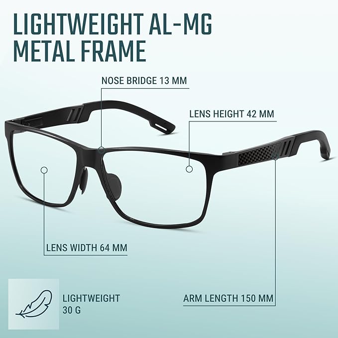 Carbon Blue Light Blocking Glasses Men for Computer, Gaming, Metal Frame Green Light Protection Night Driving Glasses for Man