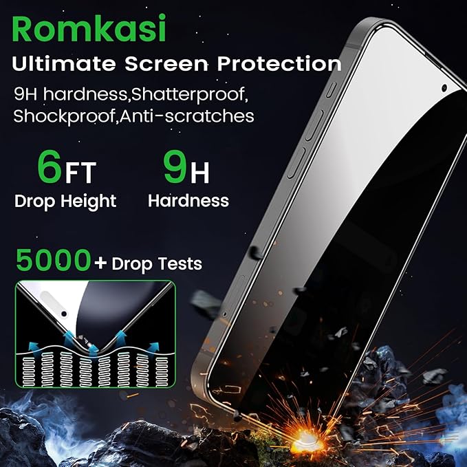 4 Pack Privacy Screen Protector for iPhone 16 6.1 Inch with 4 Pack Camera Lens Protector, Anti Spy Tempered Glass Film, Anti-Scratch, Touch Sensitive, Case Friendly