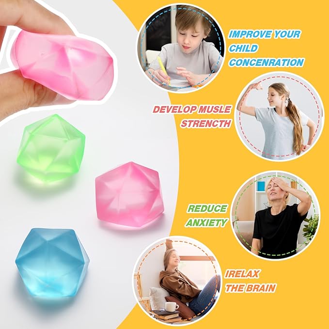 6 Pack Squishy Stress Cube, Diamond Malt Sugar Ice Cube Stress Ball, Sensory Toys for Anxiety Stress Relief for Kids and Adults Fidgets for Classroom Party Favors