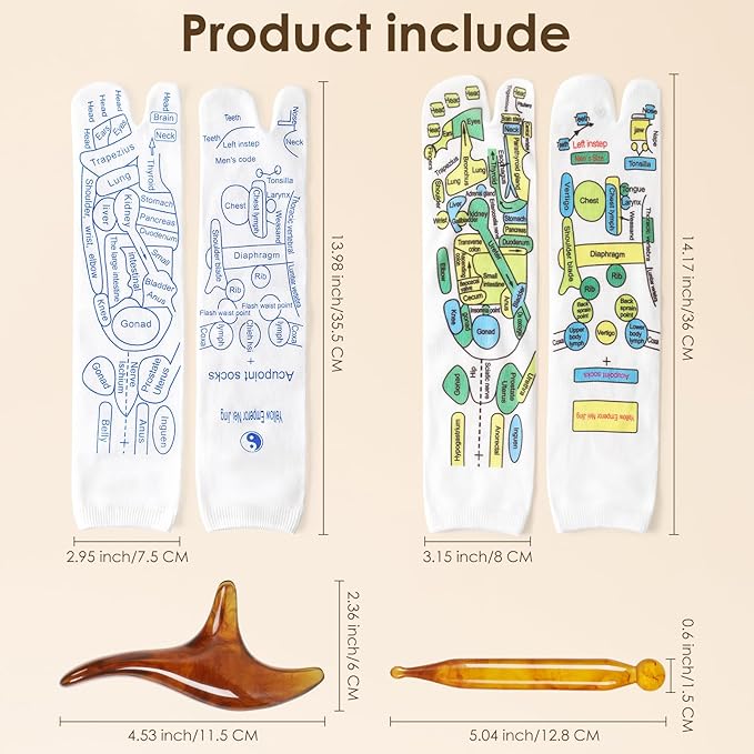 Reflexology Socks Set with Tools, 2 Pairs Chiro Acupressure Acupuncture Trigger Point Foot Pain Relief Remedy Acupoint Massage Birthday Gifts for Men