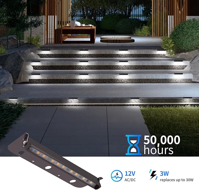 4-Packs 3W 7inch LED Hardscape Paver Lighting,12V AC/DC Low Voltage Retaining Wall Lights,LED Landscape Lighting,5000K Daylight White Outdoor Step Light,50,000 Hours Lifespan