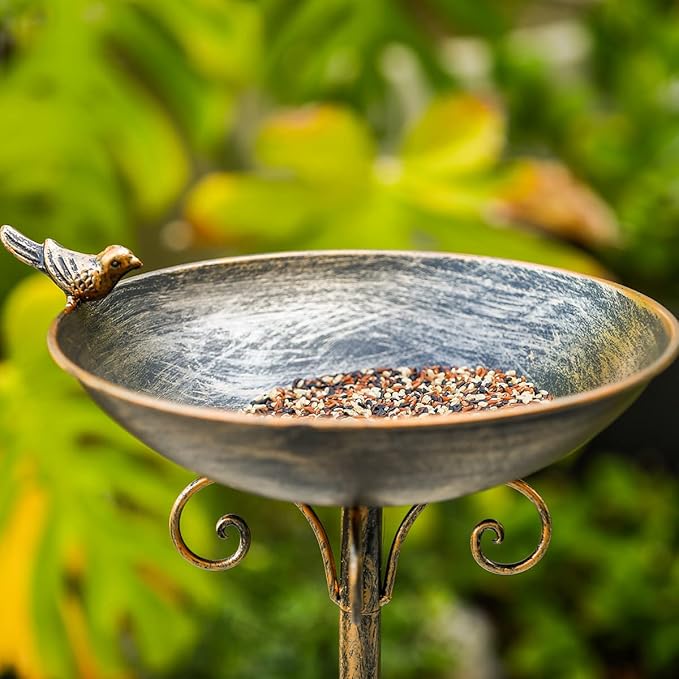 11.4" W*27.6" H Cast Iron Pedestal Bird Baths for Outdoors, Vintage Metal Bird Bath Bowl, Bird Feeder Or Drinker Plate, Home Garden Lawn Yard Decorations