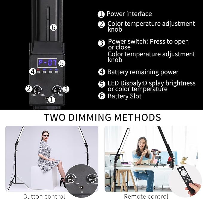Photography Lighting, Battery Powered Portable Handheld Wand Dimmable LED Studio Light Stick Kit with NP-F970 Li-ion Battery, Stand, Remote for YouTube Video Recording, Streaming, Portrait