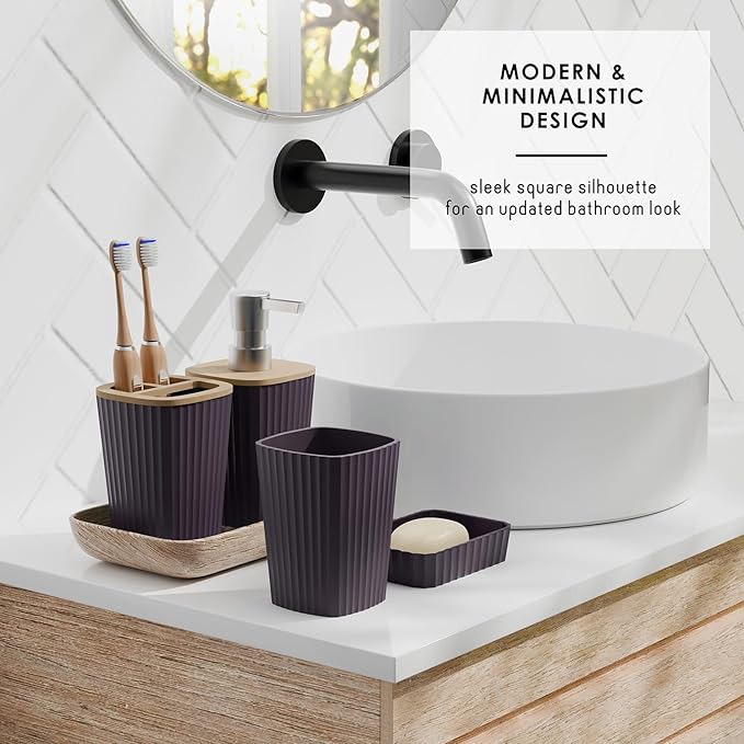 Clara Clark Bathroom Accessories Set - Purple Bathroom Set, Bathroom Sets with Shower Curtain and Rugs, 22PC Shower Curtain Set with Trash Can