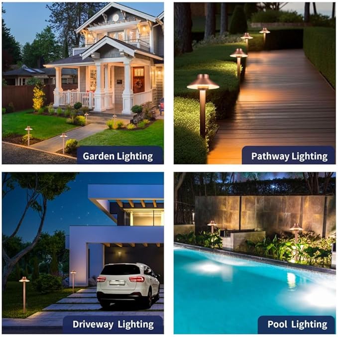 Brass Copper Low Voltage Path Lights, Landscape Pathway Light, 12V LED Outdoor Bronze Hat Top Walkway Lamp for Driveway Yard Garden with 3W 270LM 5000K G4 Bulb 4 Pack
